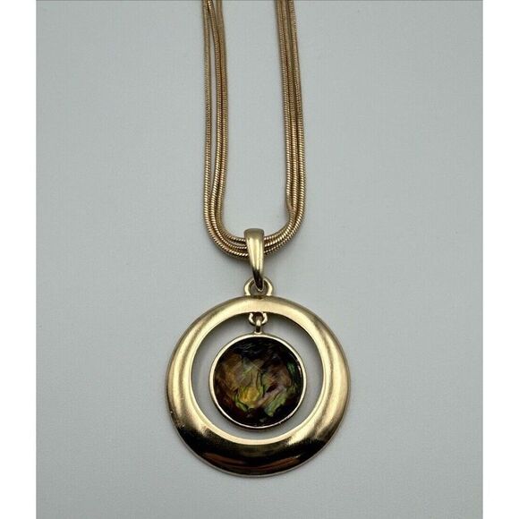 Gold Tone Faux Faceted Mother Pearl Triple Strand Snake Chain Necklace Earrings‎ - Picture 10 of 11